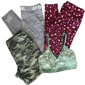 AYBL & Kindly Yours Womens Workout Bundle 4 PIECE Leggings Bra Shorts Size Large
